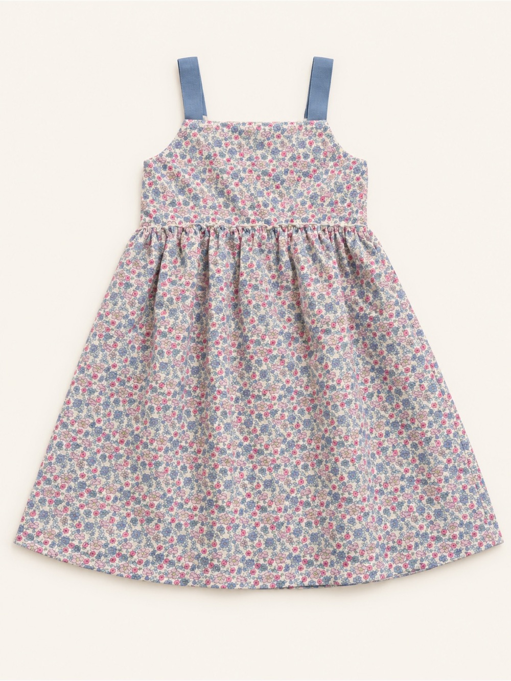 Zara Pink and Blue Floral Cotton Sundress with Blue Straps